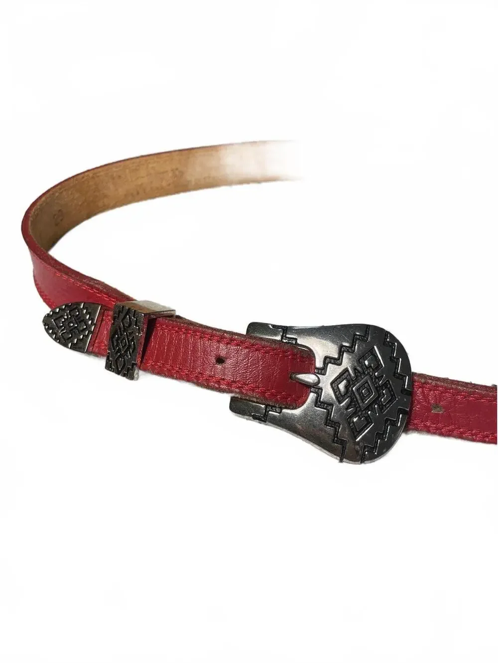 Vintage Nocona Western Belt Womens Size 28 Small Red Silver Genuine Leather USA